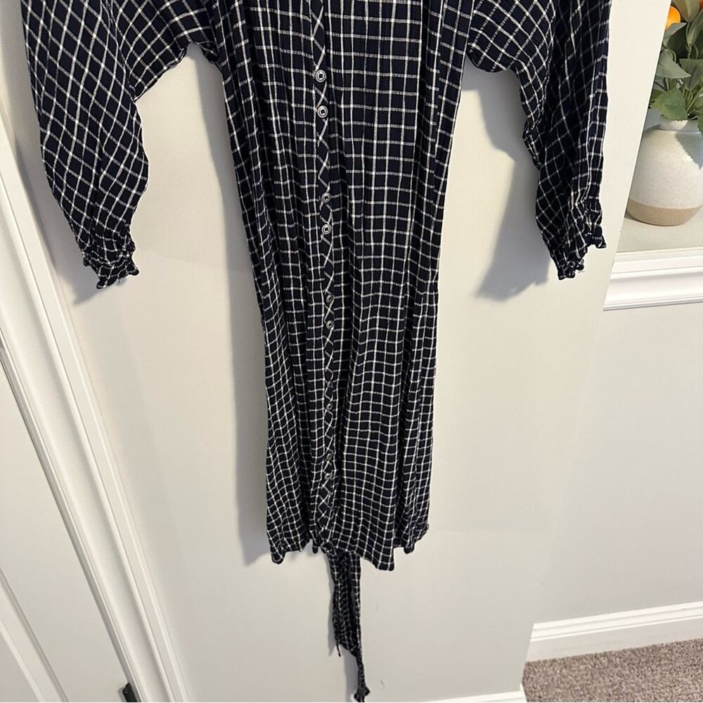 Anthropologie Maeve Navy White Striped Long Sleeve Belted Mini Dress Small - Picture 8 of 11